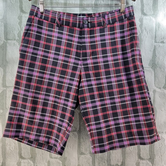 adidas Other - Adidas Golf Shorts Mens Size 32 Inseam 11" Plaid Polyester Athletic Purple Loud